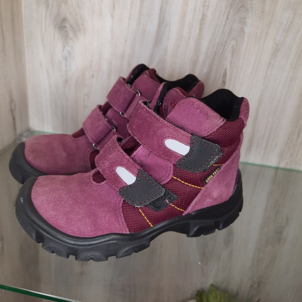 Ecco Kids Plum Suede and Mesh Hook-and-Loop Boots